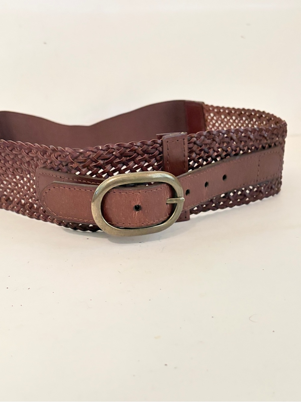 Ann Taylor Loft Dark Brown Woven Leather Elasticized Back Panel Wide Belt - Picture 10 of 12